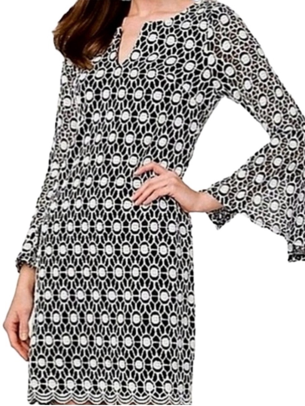 NWT Black and White Geometric Lace-Style Dress